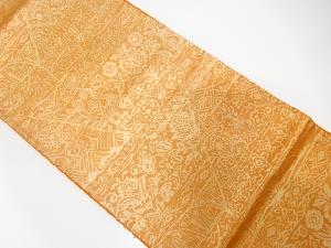 アンティーク　切りばめ風　花鳥更紗模様織り出し袋帯（材料）